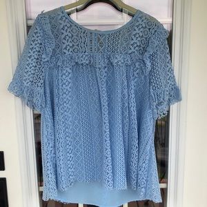 Entro Jessakae Blue Lace Short Sleeve Top S